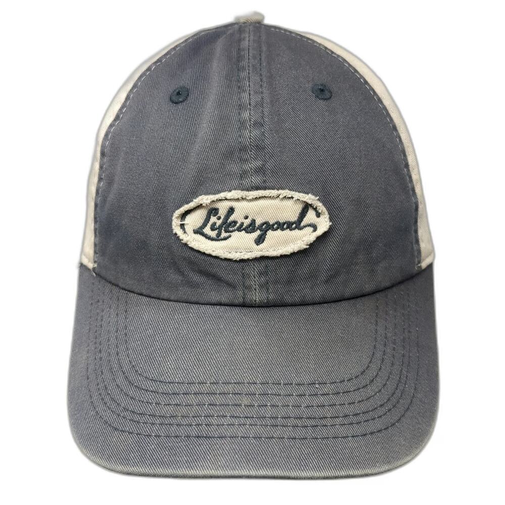 Life is Good Baseball Cap Gray Beige One Size Slideback Frayed Patch Logo Hat